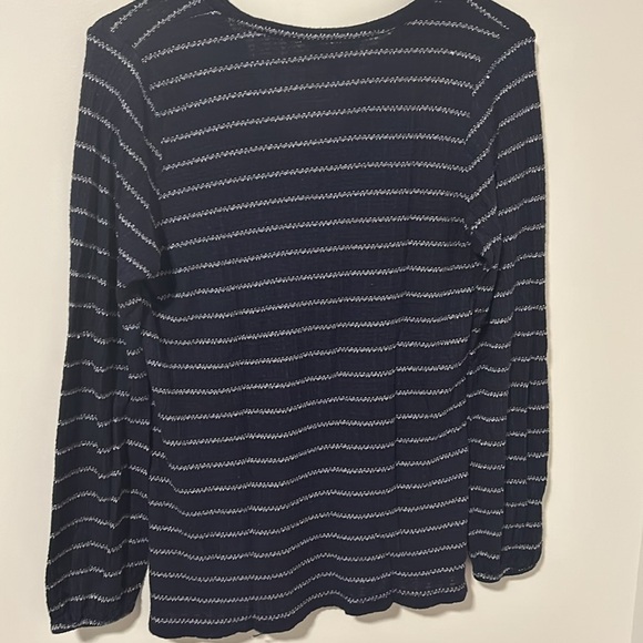 Lucky Brand 5% Linen Navy Blue Striped Long Sleeve Cozy Comfy Size Medium - Picture 3 of 4